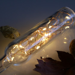Elemes meleg fehér mikroLED fényfüzér 2m, 20 LED rézdróton