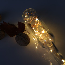 Elemes meleg fehér mikroLED fényfüzér 2m, 20 LED rézdróton