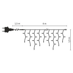 Kültéri LED fényjégcsap 4m x 1,5m fehér kábel, 304 pink LED