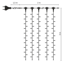 Beltéri LED fényfüggöny 2m x 3m fehér kábel, 912 meleg fehér LED