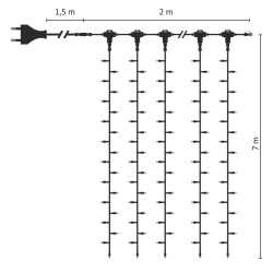 Beltéri LED fényfüggöny 2m x 7m fehér kábel, 1520 kék LED