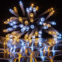 Kültéri sűrű LED fényfüzér 10m zöld kábel, 100 melegfehér/100 hidegfehér LED