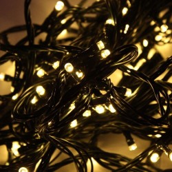 LED fényfüzér 10 m zöld kábel, 100 melegfehér LED