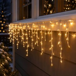 LED jégcsapfüzér 4 m fehér kábel, 200 melegfehér LED, IP44