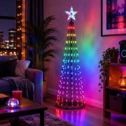 RGB LED fényfa 1,5 m, 154 színváltós LED + színes csillag