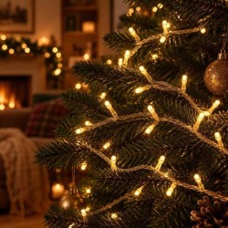 LED fényfüzér 10 m átlátszó kábel, 100 melegfehér LED