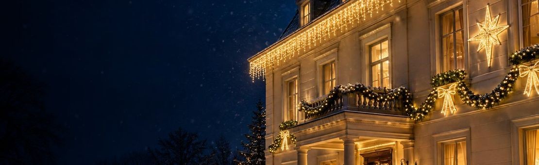 Karácsonyi épületdekoráció és díszkivilágítás
